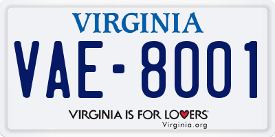 VA license plate VAE8001