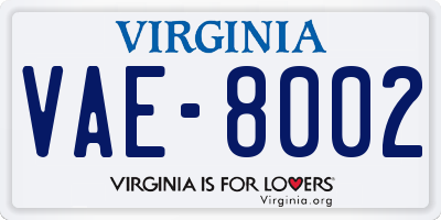 VA license plate VAE8002