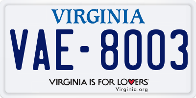 VA license plate VAE8003