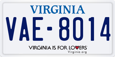 VA license plate VAE8014