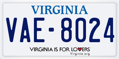 VA license plate VAE8024