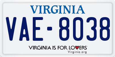 VA license plate VAE8038
