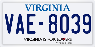 VA license plate VAE8039