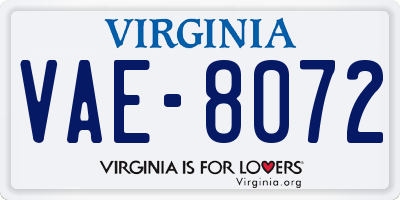 VA license plate VAE8072