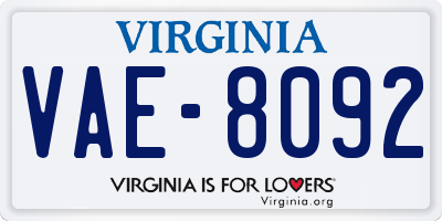 VA license plate VAE8092