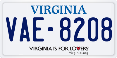 VA license plate VAE8208