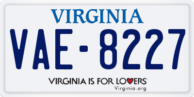 VA license plate VAE8227