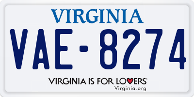 VA license plate VAE8274