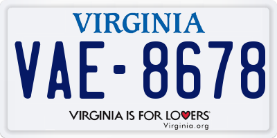 VA license plate VAE8678
