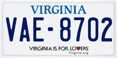 VA license plate VAE8702