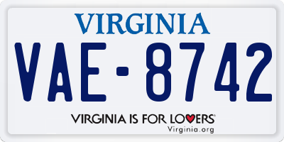 VA license plate VAE8742