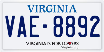 VA license plate VAE8892