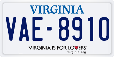 VA license plate VAE8910