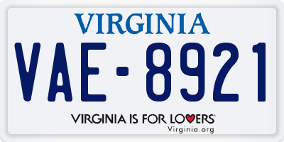 VA license plate VAE8921