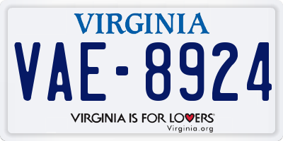VA license plate VAE8924