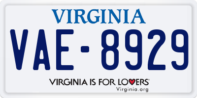 VA license plate VAE8929