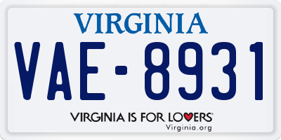 VA license plate VAE8931