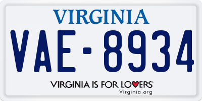 VA license plate VAE8934