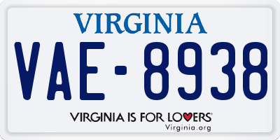 VA license plate VAE8938