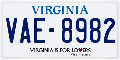 VA license plate VAE8982