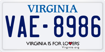 VA license plate VAE8986
