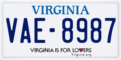 VA license plate VAE8987
