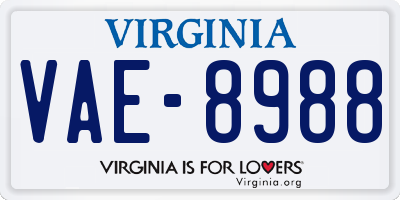 VA license plate VAE8988