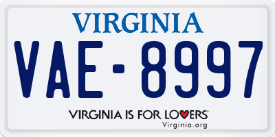VA license plate VAE8997