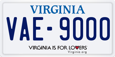 VA license plate VAE9000