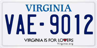 VA license plate VAE9012