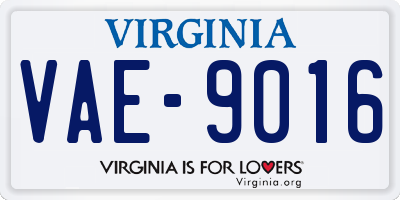 VA license plate VAE9016