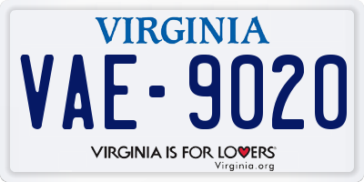 VA license plate VAE9020