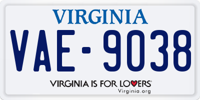 VA license plate VAE9038