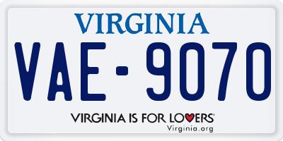 VA license plate VAE9070
