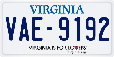 VA license plate VAE9192