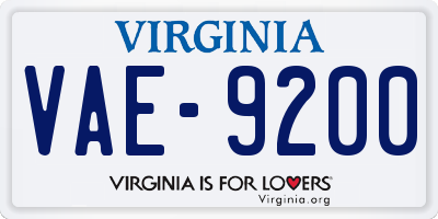 VA license plate VAE9200
