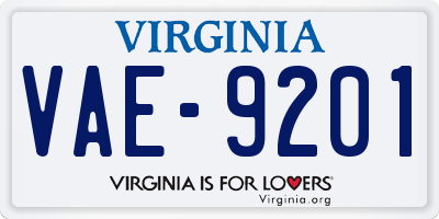 VA license plate VAE9201