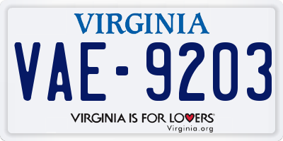 VA license plate VAE9203