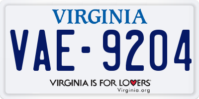 VA license plate VAE9204