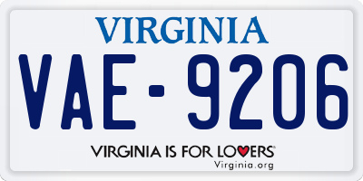 VA license plate VAE9206