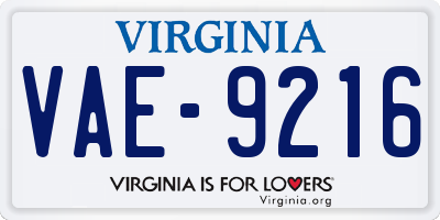 VA license plate VAE9216