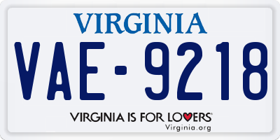 VA license plate VAE9218