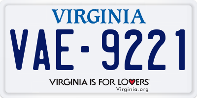 VA license plate VAE9221