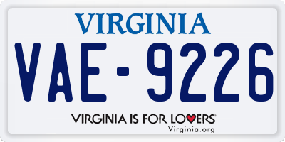 VA license plate VAE9226