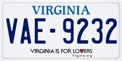 VA license plate VAE9232
