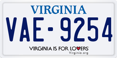 VA license plate VAE9254