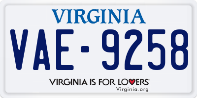 VA license plate VAE9258