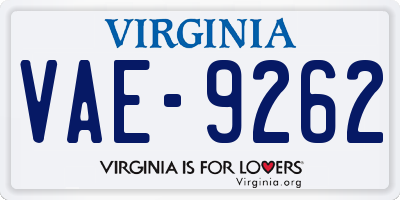 VA license plate VAE9262