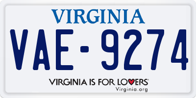 VA license plate VAE9274