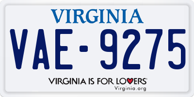 VA license plate VAE9275